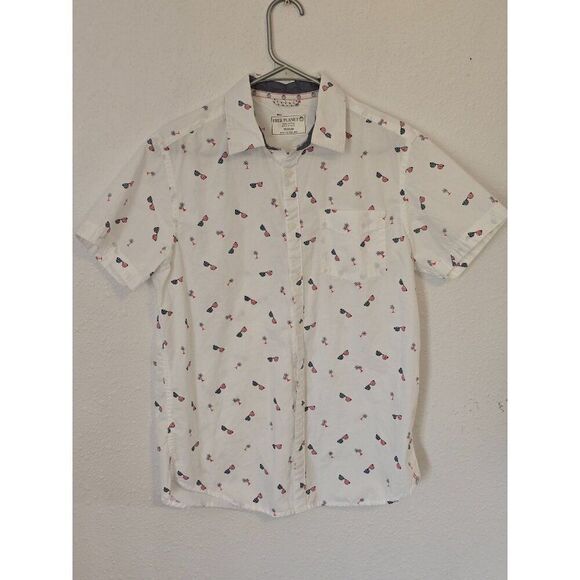 Free Planet Mens Medium America Theme Short Sleeve Button Down Shirt - Picture 1 of 8